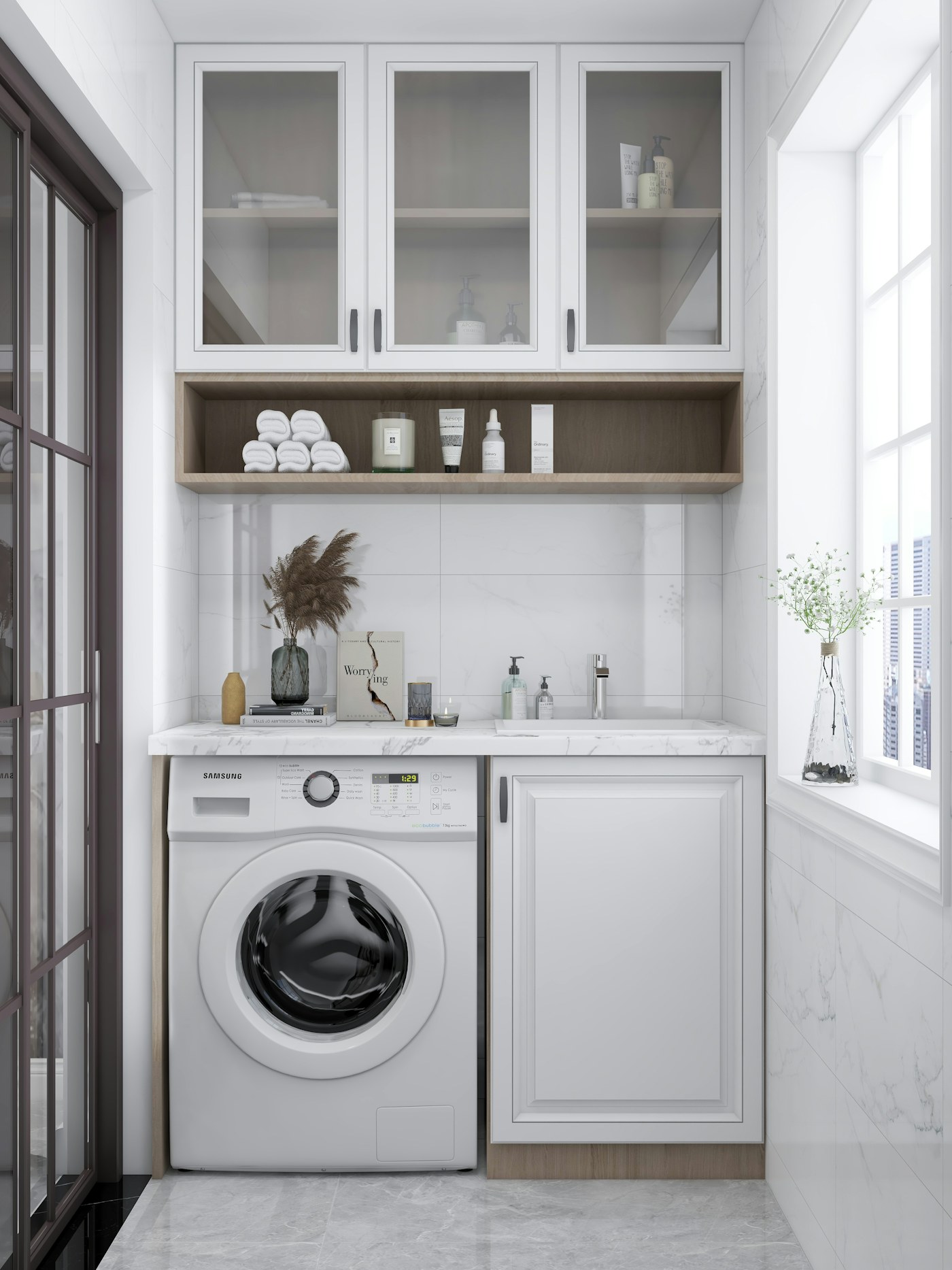 Laundry room with practical cabinetry and storage
